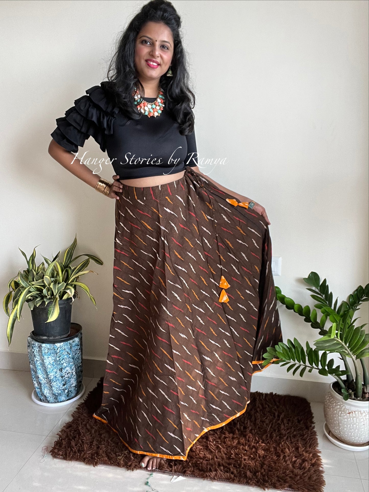 Ikkat Skirt Mustard