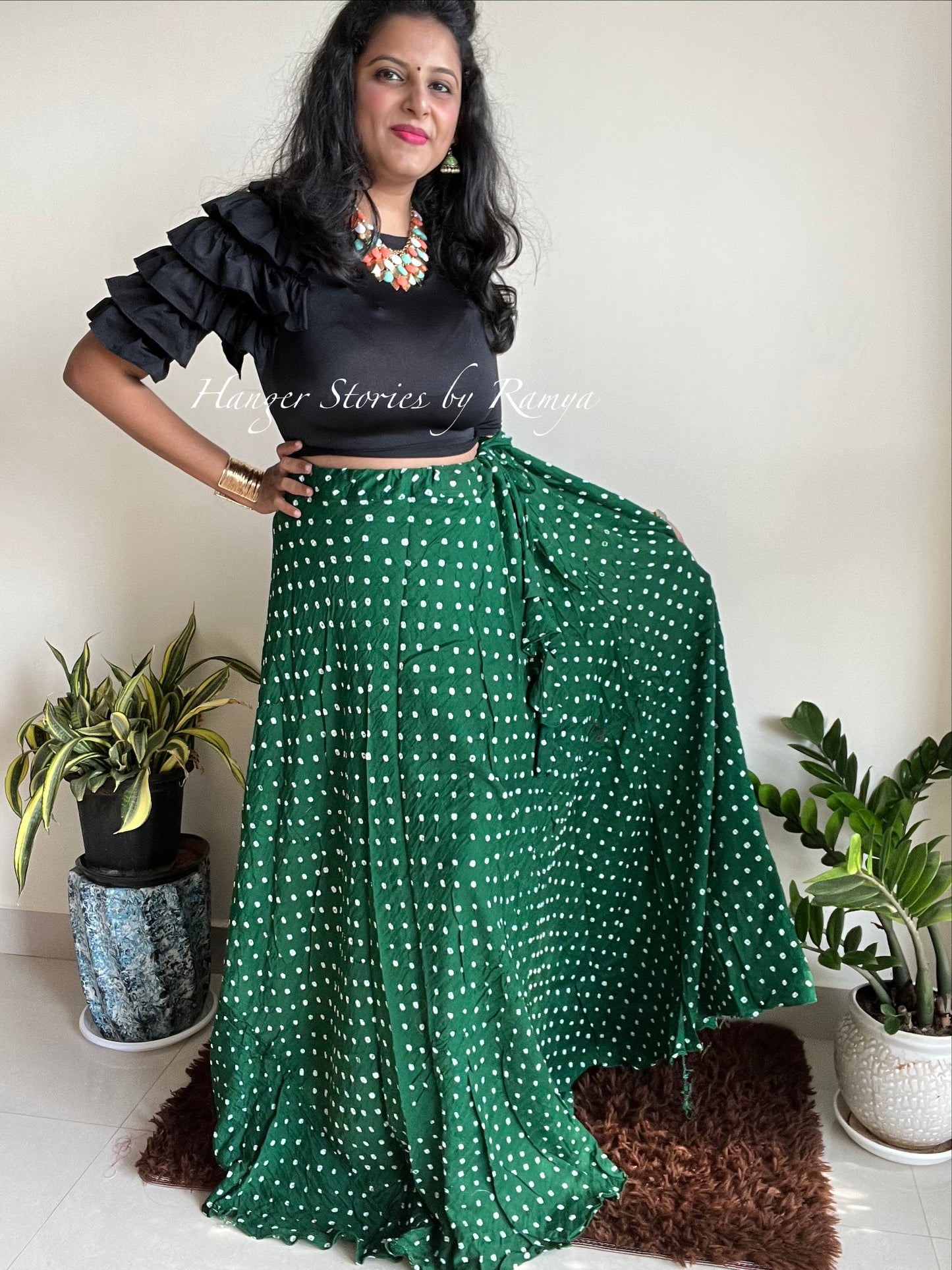 Bandhini Skirt Green