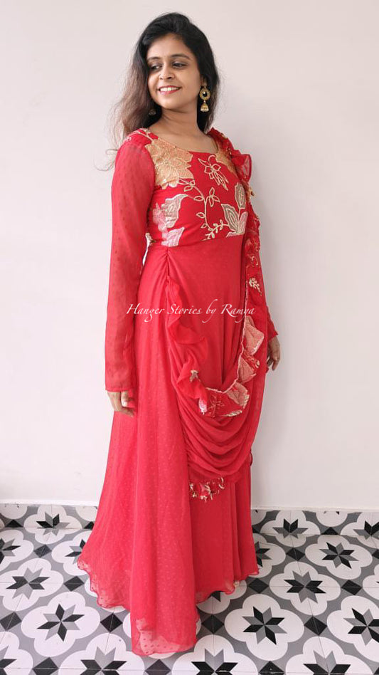 Bouquet red saree gown