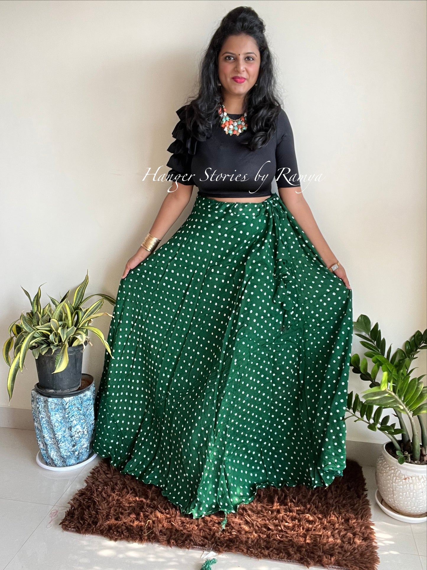 Bandhini Skirt Green